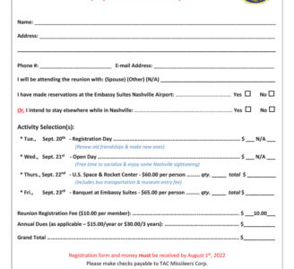 Please send your 2022 Reunion Registration Form to Max ASAP